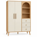 Armadio, ante lisce, ripiani ad arco e cassetti laterali, marrone/beige