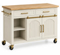 Carrello da cucina, ante scanalate, cassetti e ripiani laterali, beige/marrone