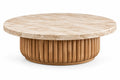 Tavolino da salotto, piano rotondo e base centrale scanalata, marrone/beige