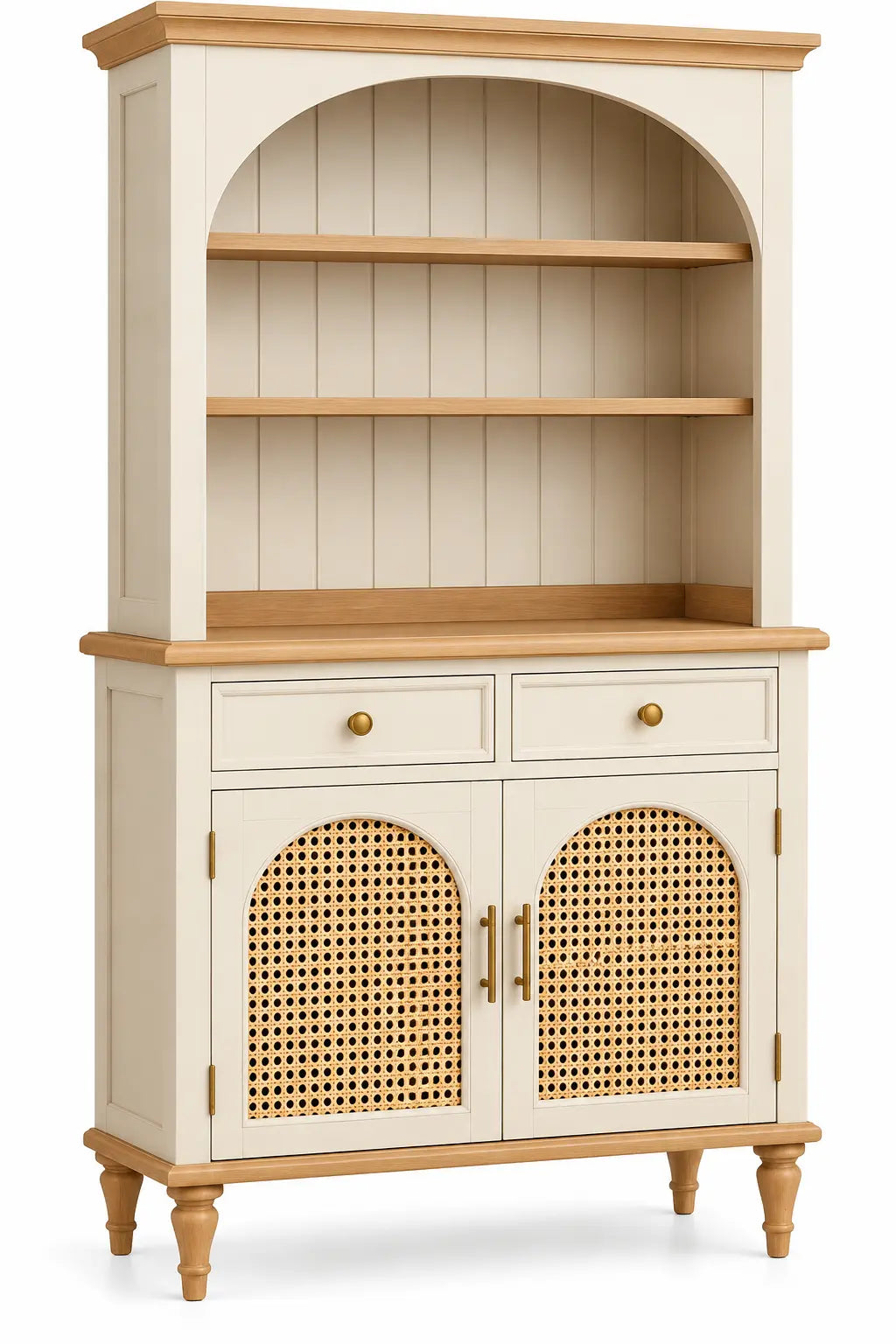 Libreria, vano superiore ad arco e ante intrecciate, beige/marrone