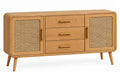Credenza, due ante intrecciate e tre cassetti centrali, marrone