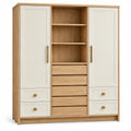 Armadio, ante laterali e vani centrali con cassetti, marrone/beige
