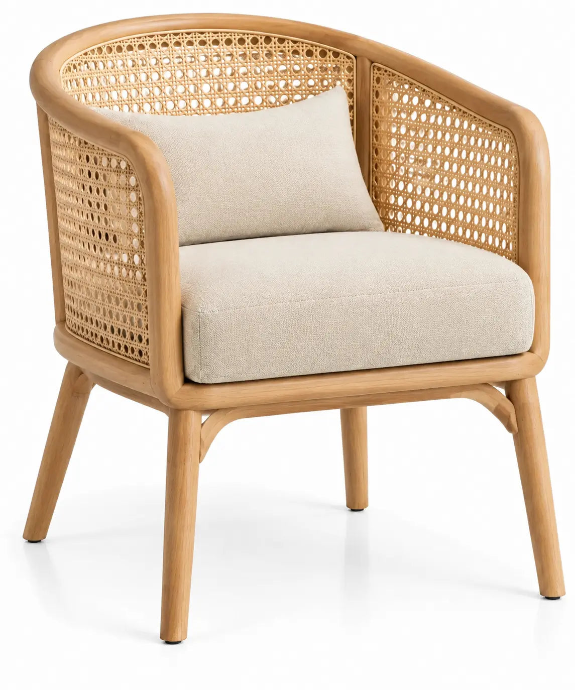 Sedia, schienale intrecciato e cuscini imbottiti, marrone/beige